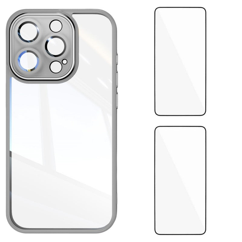 For iPhone 15 Pro Max TPU Case WANLONFENG Drop-proof Clear Phone Cover with 2Pcs Tempered Glass Film - TechGearPal
