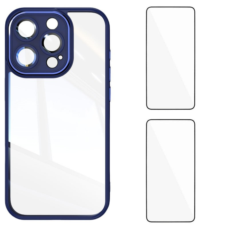 For iPhone 15 Pro Max TPU Case WANLONFENG Drop-proof Clear Phone Cover with 2Pcs Tempered Glass Film - TechGearPal