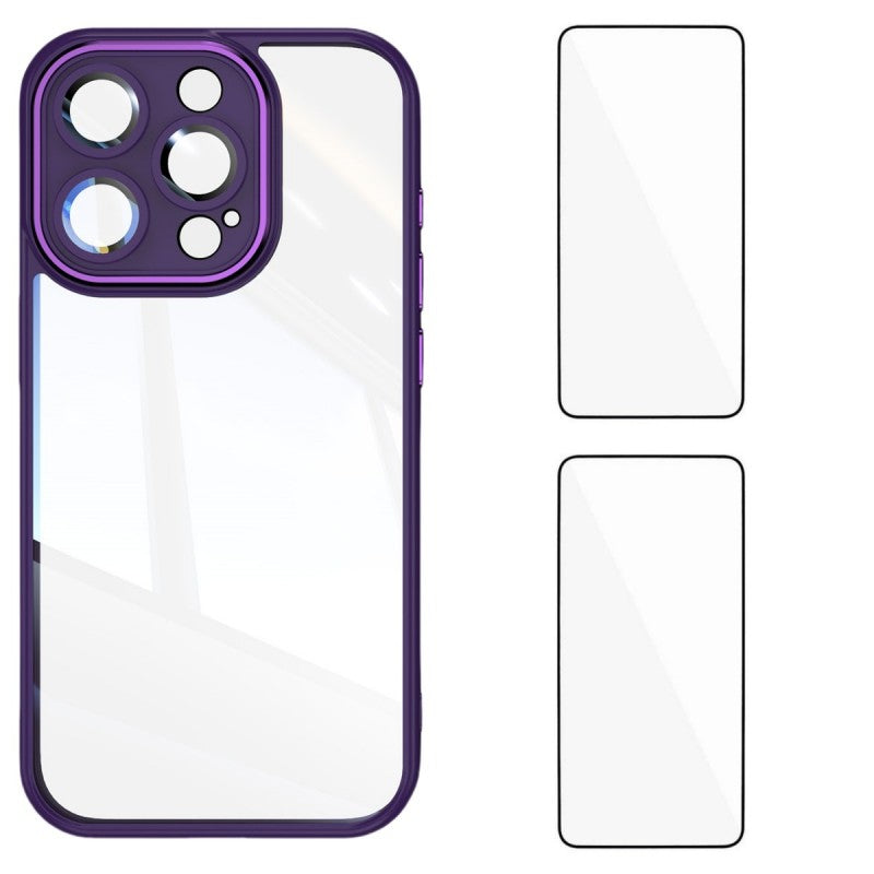 For iPhone 15 Pro Max TPU Case WANLONFENG Drop-proof Clear Phone Cover with 2Pcs Tempered Glass Film - TechGearPal