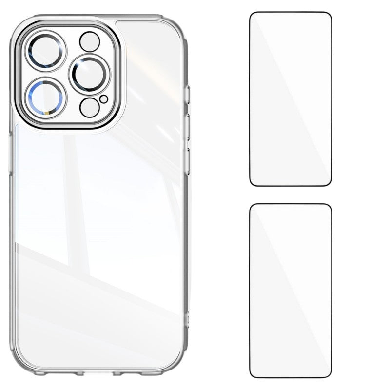 For iPhone 15 Pro Max TPU Case WANLONFENG Drop-proof Clear Phone Cover with 2Pcs Tempered Glass Film - TechGearPal