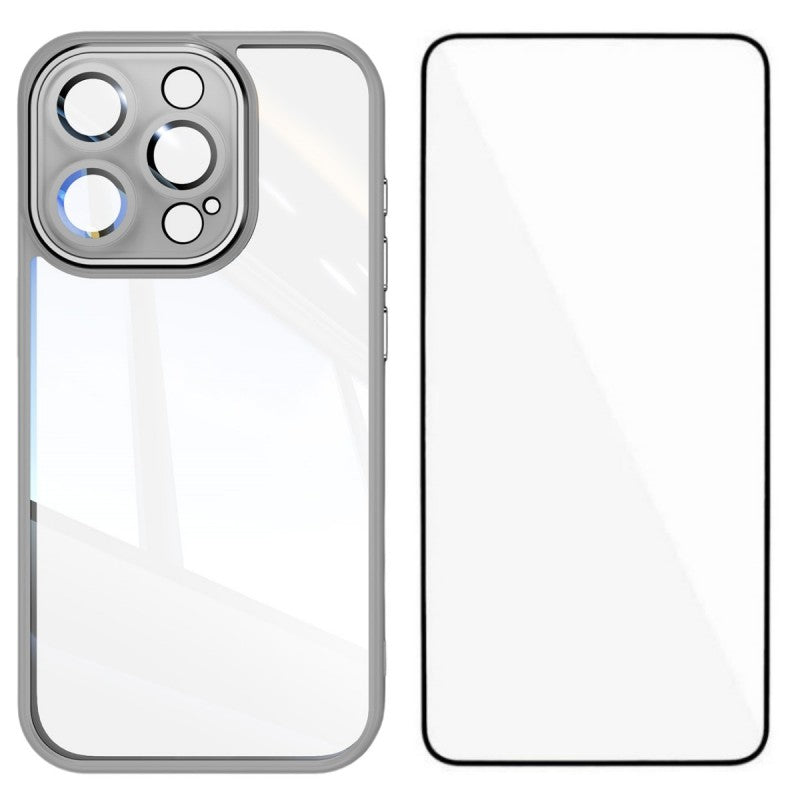 For iPhone 15 Pro Max TPU Case WANLONFENG Shockproof Clear Phone Cover with Tempered Glass Film - TechGearPal