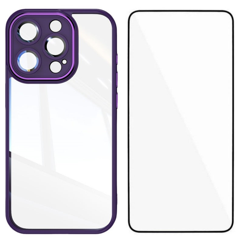 For iPhone 15 Pro Max TPU Case WANLONFENG Shockproof Clear Phone Cover with Tempered Glass Film - TechGearPal