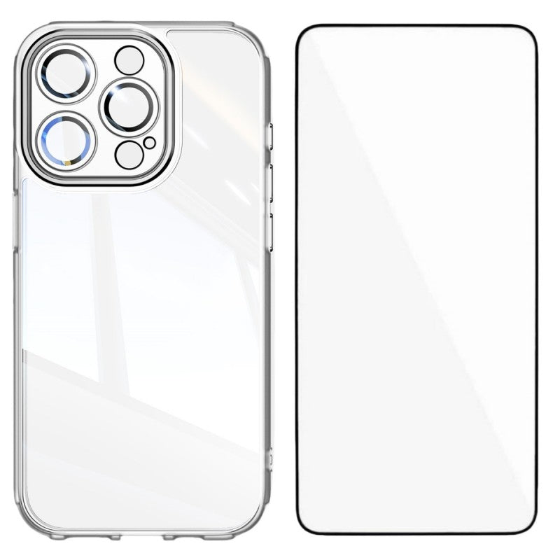 For iPhone 15 Pro Max TPU Case WANLONFENG Shockproof Clear Phone Cover with Tempered Glass Film - TechGearPal