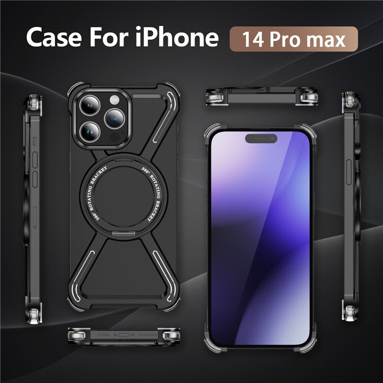 For iPhone 14 Pro Max Bumper Cases Borderless Metal Frame Cover Compatible with MagSafe Kickstand - TechGearPal