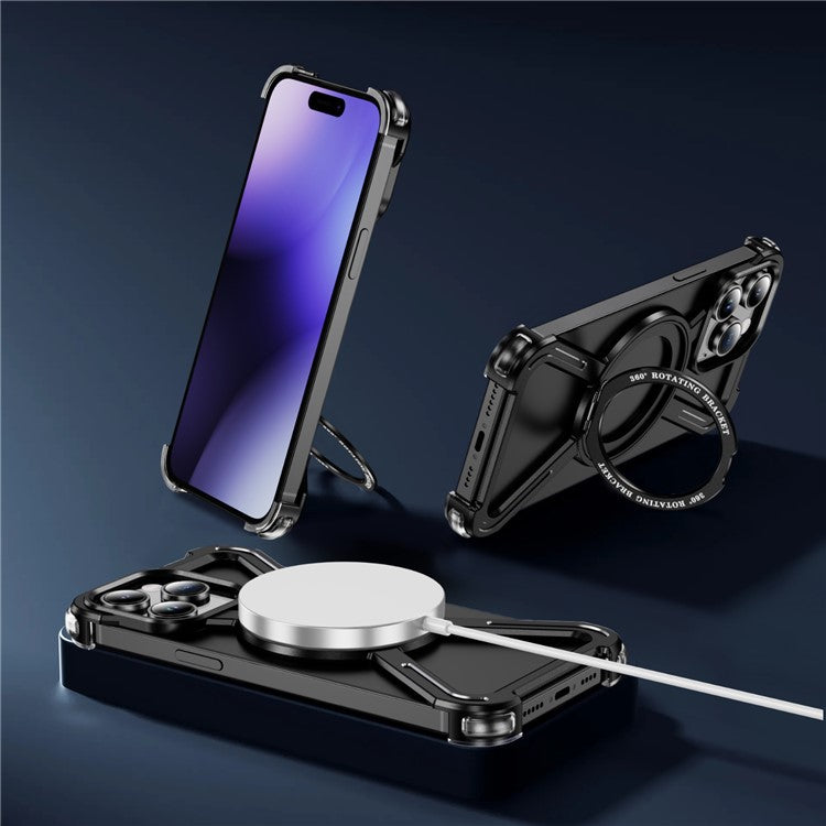 For iPhone 14 Pro Max Bumper Cases Borderless Metal Frame Cover Compatible with MagSafe Kickstand - TechGearPal