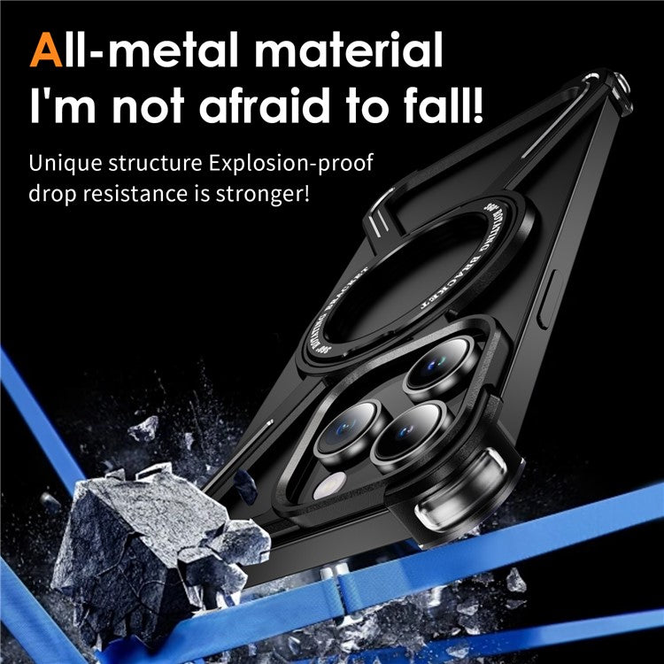 For iPhone 14 Pro Max Bumper Cases Borderless Metal Frame Cover Compatible with MagSafe Kickstand - TechGearPal