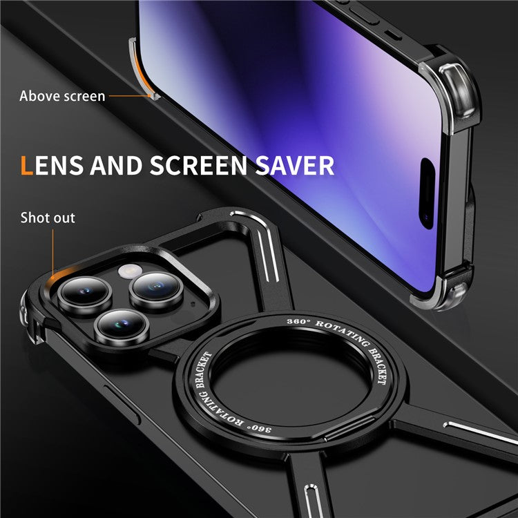 For iPhone 14 Pro Max Bumper Cases Borderless Metal Frame Cover Compatible with MagSafe Kickstand - TechGearPal