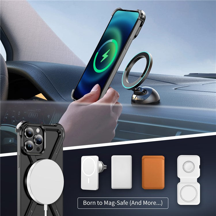 For iPhone 13 Pro Bumper Cases Borderless Metal Frame Cover Compatible with MagSafe Kickstand - TechGearPal