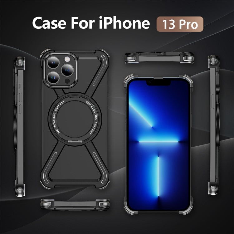 For iPhone 13 Pro Bumper Cases Borderless Metal Frame Cover Compatible with MagSafe Kickstand - TechGearPal