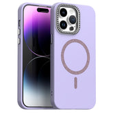For iPhone 14 Pro Max Case Compatible with MagSafe TPU + PET Phone Cover with Rhinestone Decor Lens Frame - TechGearPal