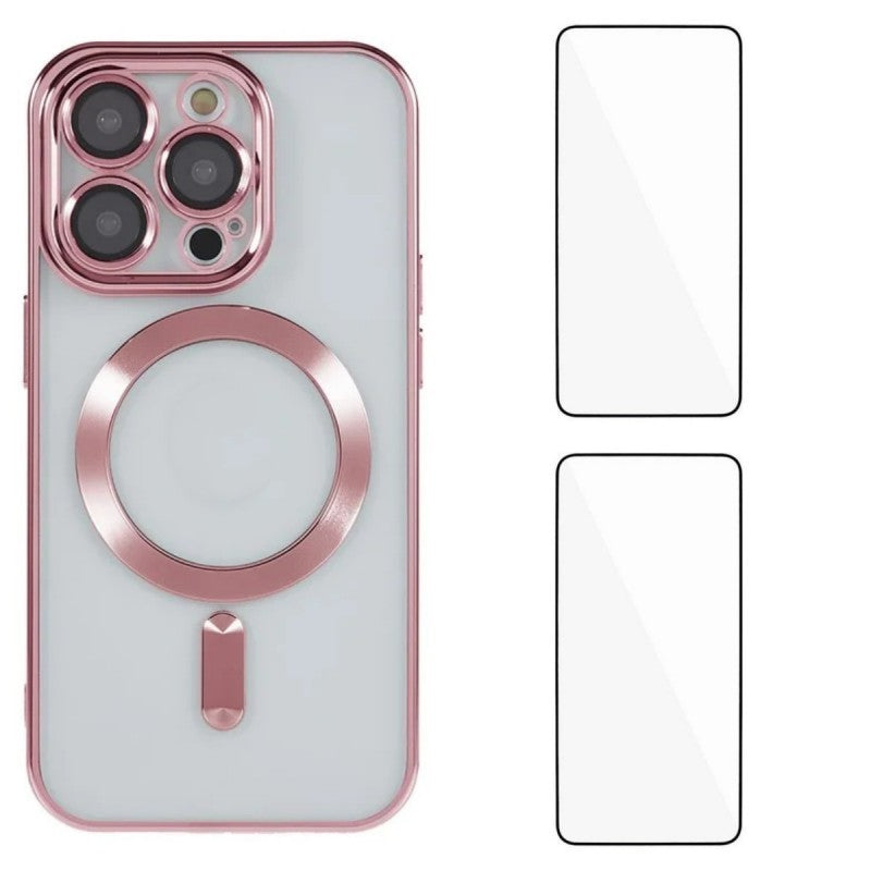 For iPhone 15 Pro Max Magnetic Case WANLONFENG Electroplated TPU Cover with Lens Film + 2Pcs Tempered Glass - TechGearPal