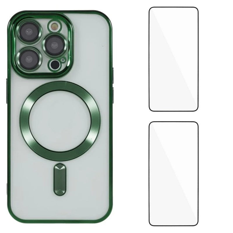 For iPhone 15 Pro Max Magnetic Case WANLONFENG Electroplated TPU Cover with Lens Film + 2Pcs Tempered Glass - TechGearPal