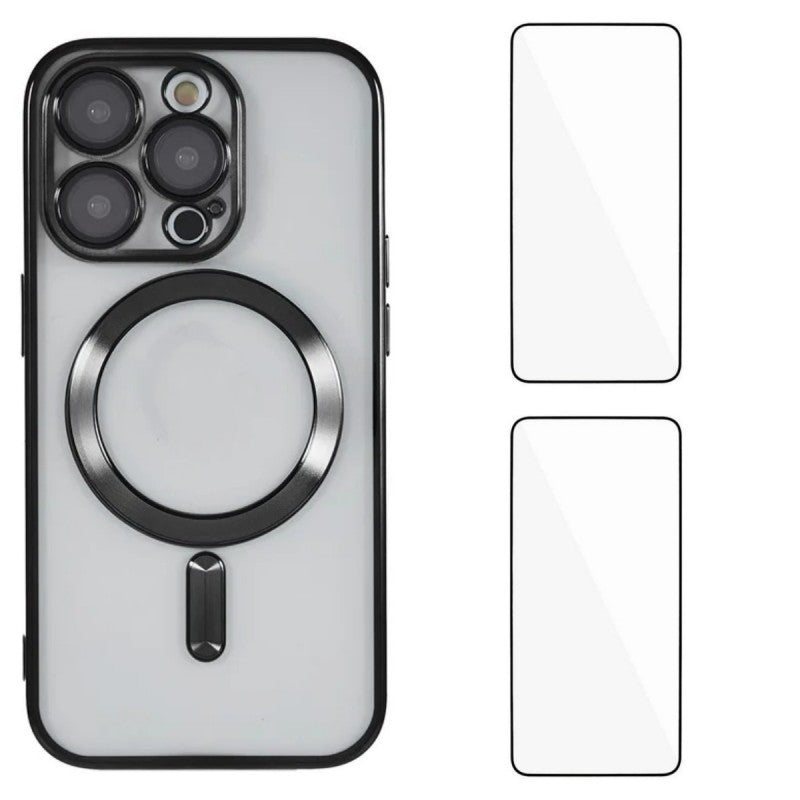 For iPhone 14 Pro Magnetic Case WANLONFENG Electroplated TPU Cover with Lens Film + 2Pcs Tempered Glass - TechGearPal