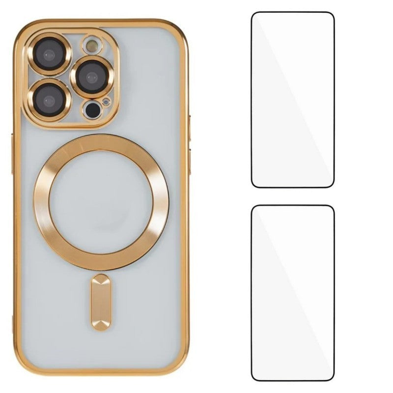 For iPhone 14 Pro Magnetic Case WANLONFENG Electroplated TPU Cover with Lens Film + 2Pcs Tempered Glass - TechGearPal
