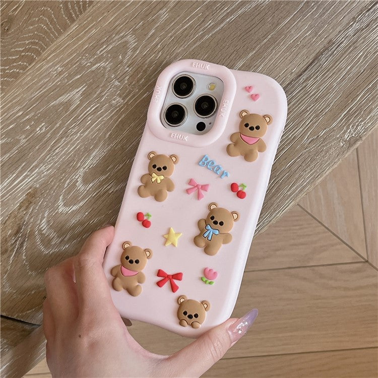 For iPhone 16 Pro Max Silicone Case Shockproof Anti Slip Cute Five Bears Design Phone Back Cover - TechGearPal