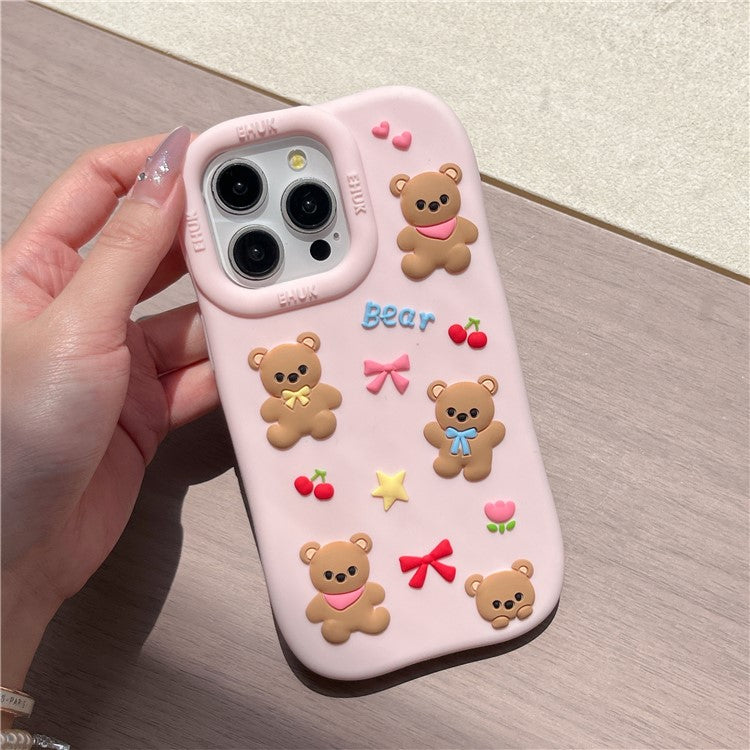 For iPhone 16 Pro Max Silicone Case Shockproof Anti Slip Cute Five Bears Design Phone Back Cover - TechGearPal