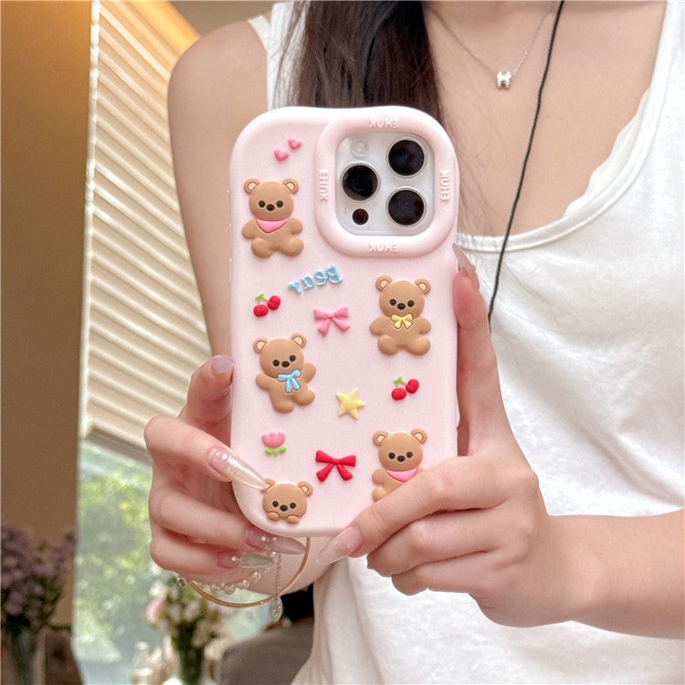 For iPhone 16 Pro Max Silicone Case Shockproof Anti Slip Cute Five Bears Design Phone Back Cover - TechGearPal