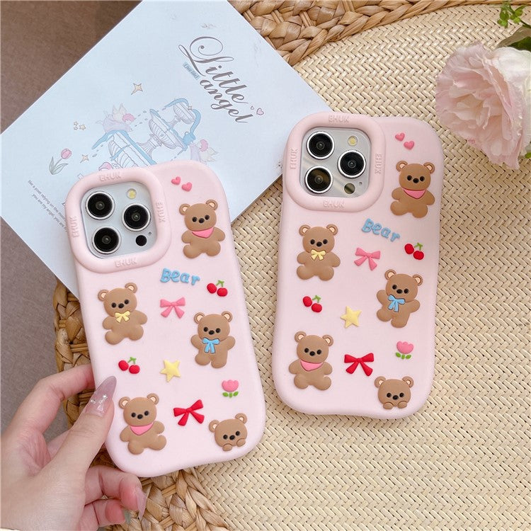 For iPhone 16 Pro Max Silicone Case Shockproof Anti Slip Cute Five Bears Design Phone Back Cover - TechGearPal