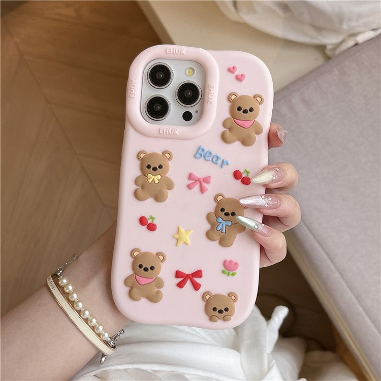 For iPhone 16 Pro Max Silicone Case Shockproof Anti Slip Cute Five Bears Design Phone Back Cover - TechGearPal