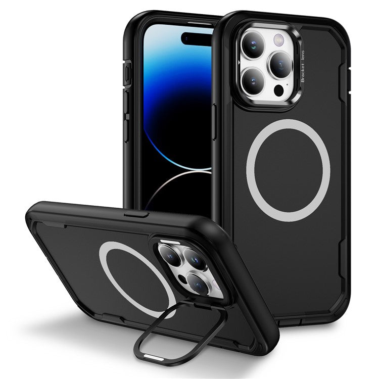 For iPhone 14 Pro Case Compatible with MagSafe Lens Frame Kickstand TPU + PC Shockproof Phone Cover - TechGearPal