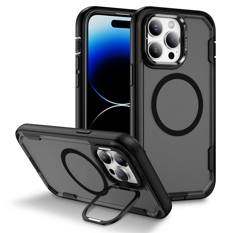 For iPhone 14 Pro Case Compatible with MagSafe Lens Frame Kickstand TPU + PC Shockproof Phone Cover - TechGearPal