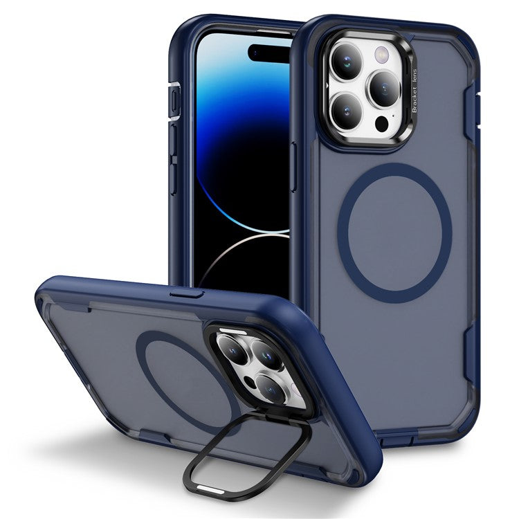 For iPhone 14 Pro Case Compatible with MagSafe Lens Frame Kickstand TPU + PC Shockproof Phone Cover - TechGearPal