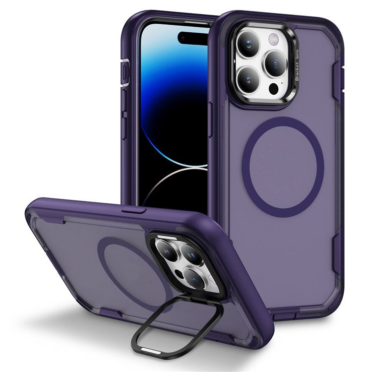 For iPhone 14 Pro Case Compatible with MagSafe Lens Frame Kickstand TPU + PC Shockproof Phone Cover - TechGearPal