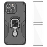 WANLONFENG For iPhone 15 Pro Max Case Kickstand PC TPU Phone Cover with 2Pcs Tempered Glass Film - TechGearPal