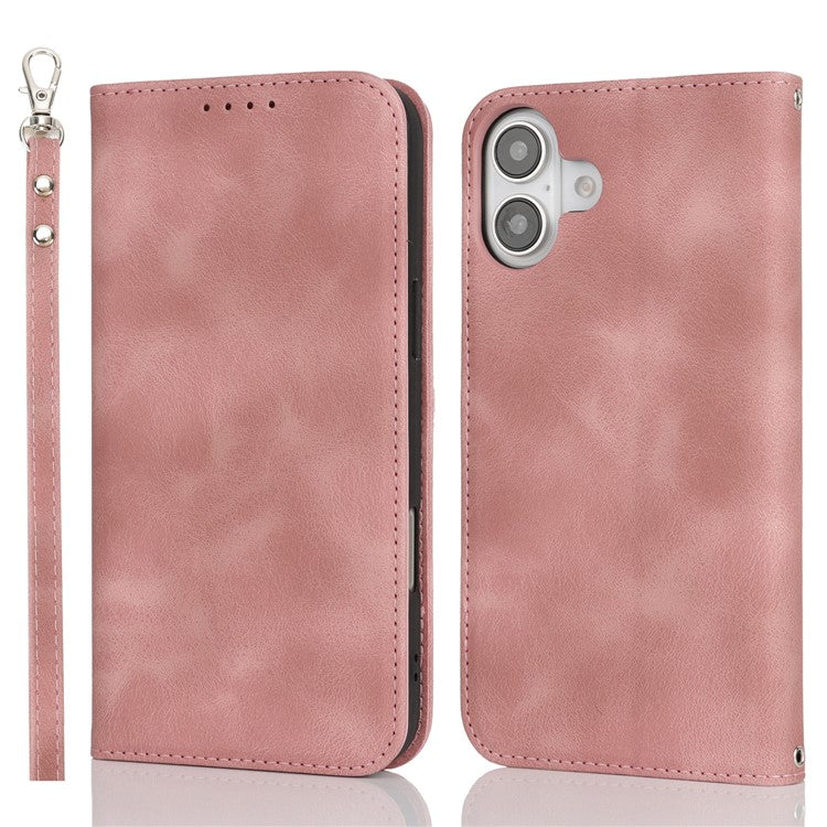 For iPhone 16 Stand Case Magnetic Closure Skin Touch Leather Flip Phone Cover with Wallet - TechGearPal