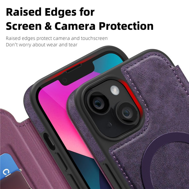 For iPhone 13 Case Compatible with MagSafe RFID Blocking Card Holder Leather Phone Cover - TechGearPal