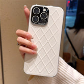 For iPhone 15 Pro Max Case Electroplated Silver Edge Rhombus Pattern PC + PU Leather Phone Back Cover - TechGearPal