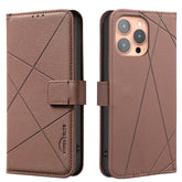 For iPhone 15 Pro Max Case BINFEN COLOR BF35 Geometry Imprinted Leather Phone Cover RFID Blocking Wallet Stand - TechGearPal