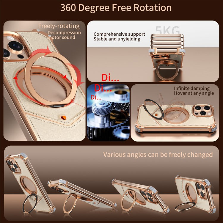 For iPhone 14 Pro Max Case PU Covered Metal Boardless Phone Back Cover with Kickstand - TechGearPal