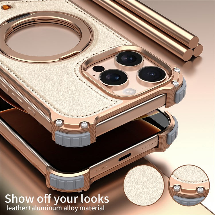 For iPhone 14 Pro Max Case PU Covered Metal Boardless Phone Back Cover with Kickstand - TechGearPal