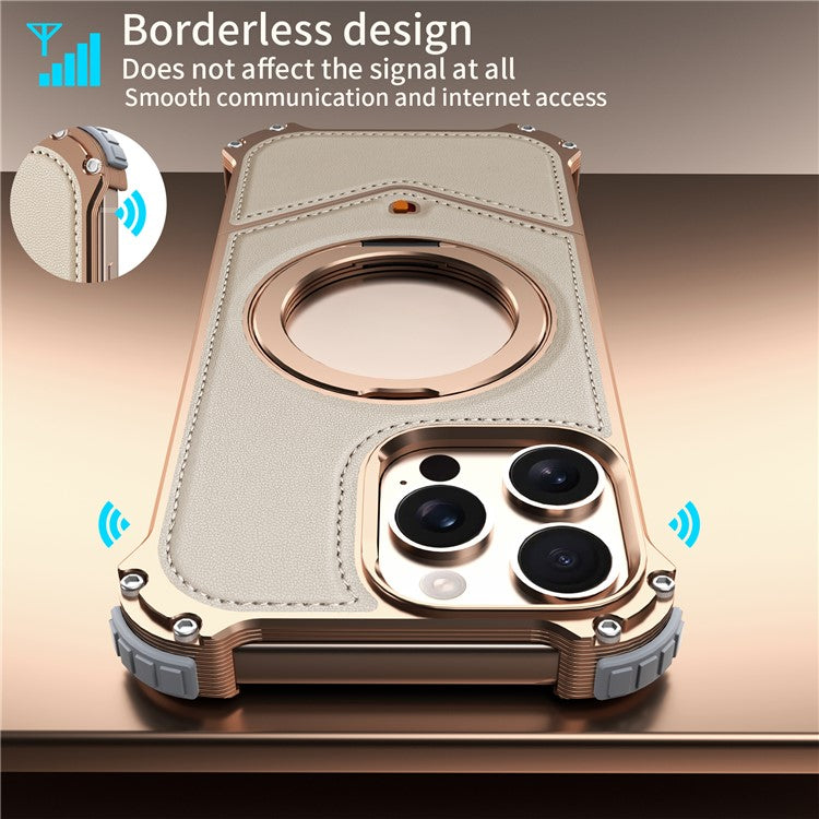 For iPhone 14 Pro Max Case PU Covered Metal Boardless Phone Back Cover with Kickstand - TechGearPal