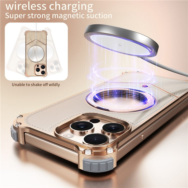 For iPhone 14 Pro Max Case PU Covered Metal Boardless Phone Back Cover with Kickstand - TechGearPal