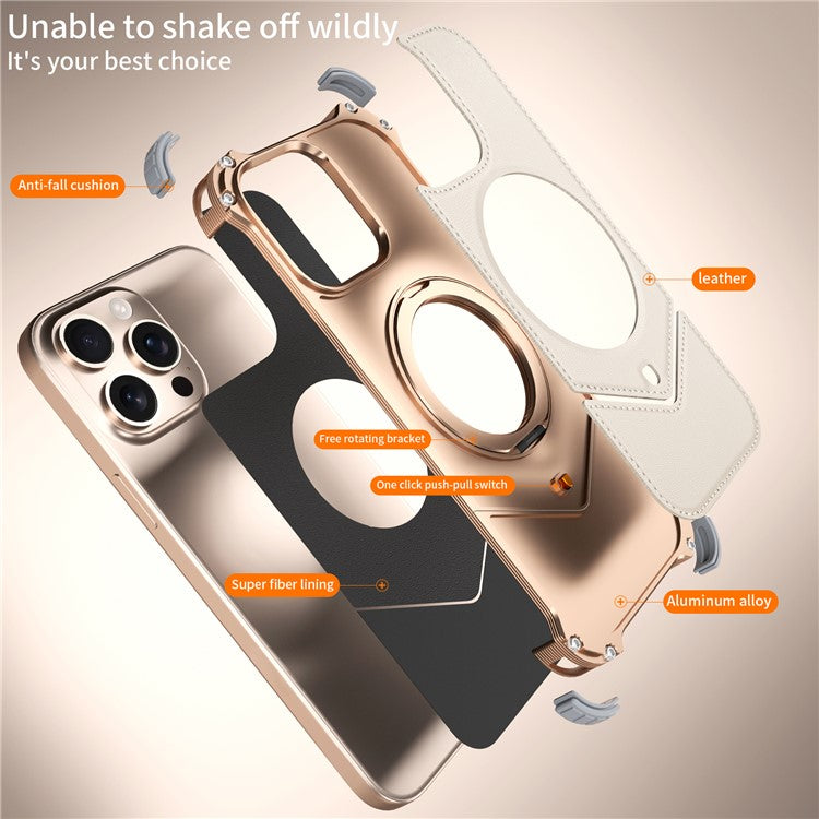 For iPhone 14 Pro Max Case PU Covered Metal Boardless Phone Back Cover with Kickstand - TechGearPal