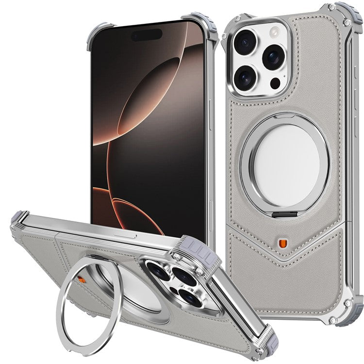 For iPhone 14 Pro Max Case PU Covered Metal Boardless Phone Back Cover with Kickstand - TechGearPal