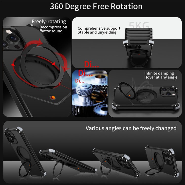 For iPhone 14 Pro Max Case PC + Metal Boardless Phone Back Cover with Kickstand - TechGearPal
