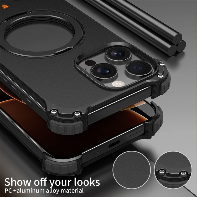 For iPhone 14 Pro Max Case PC + Metal Boardless Phone Back Cover with Kickstand - TechGearPal
