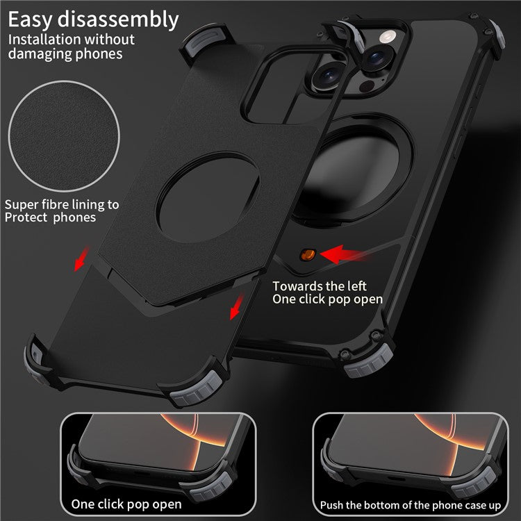 For iPhone 14 Pro Max Case PC + Metal Boardless Phone Back Cover with Kickstand - TechGearPal