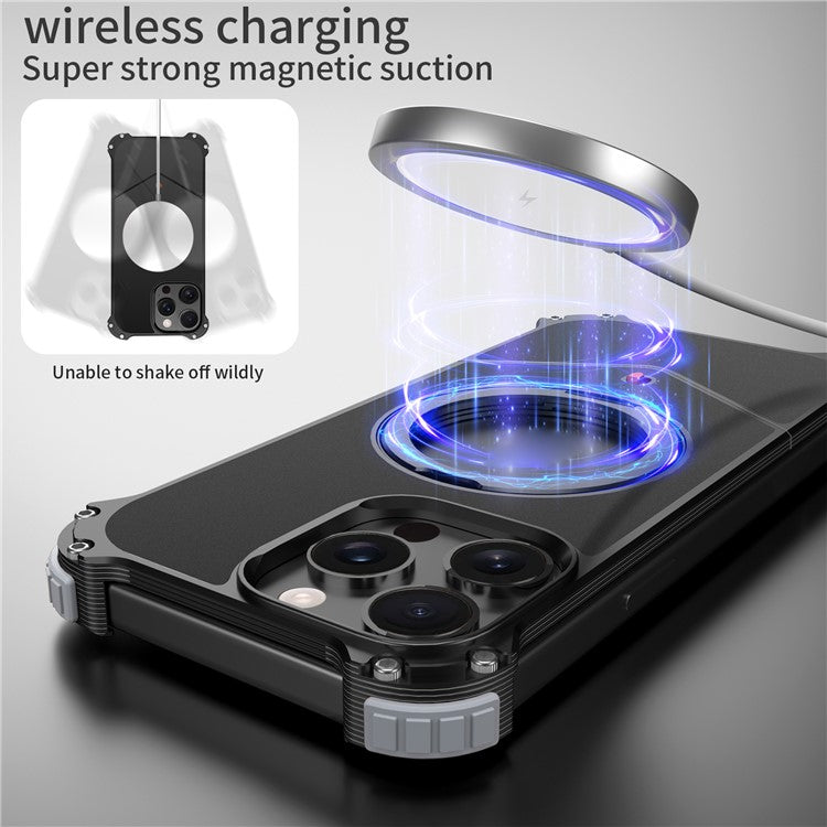 For iPhone 14 Pro Max Case PC + Metal Boardless Phone Back Cover with Kickstand - TechGearPal