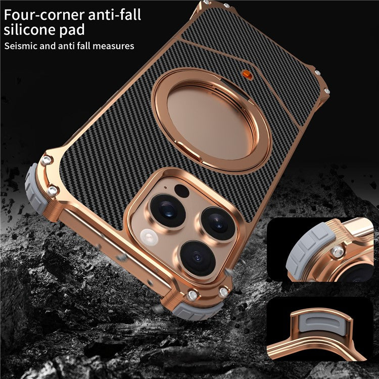 For iPhone 14 Pro Max Magnetic Case Carbon Fiber Texture PU + Metal Boardless Phone Back Cover with Kickstand - TechGearPal
