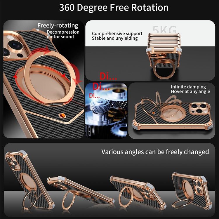 For iPhone 14 Pro Max Magnetic Case Carbon Fiber Texture PU + Metal Boardless Phone Back Cover with Kickstand - TechGearPal