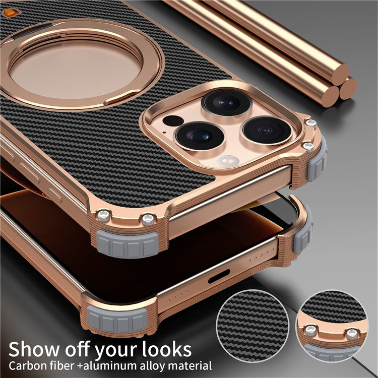 For iPhone 14 Pro Max Magnetic Case Carbon Fiber Texture PU + Metal Boardless Phone Back Cover with Kickstand - TechGearPal