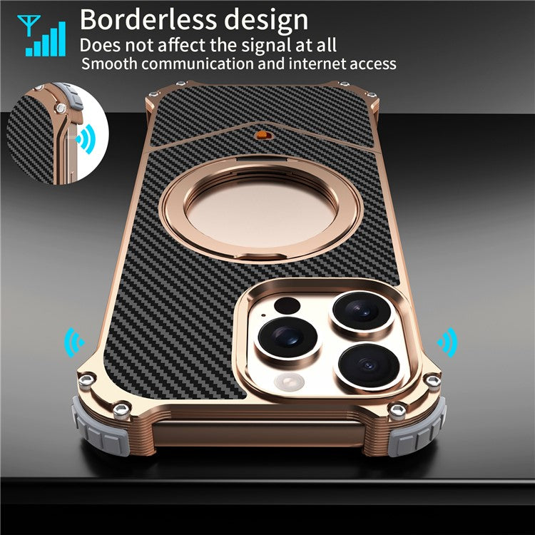 For iPhone 14 Pro Max Magnetic Case Carbon Fiber Texture PU + Metal Boardless Phone Back Cover with Kickstand - TechGearPal