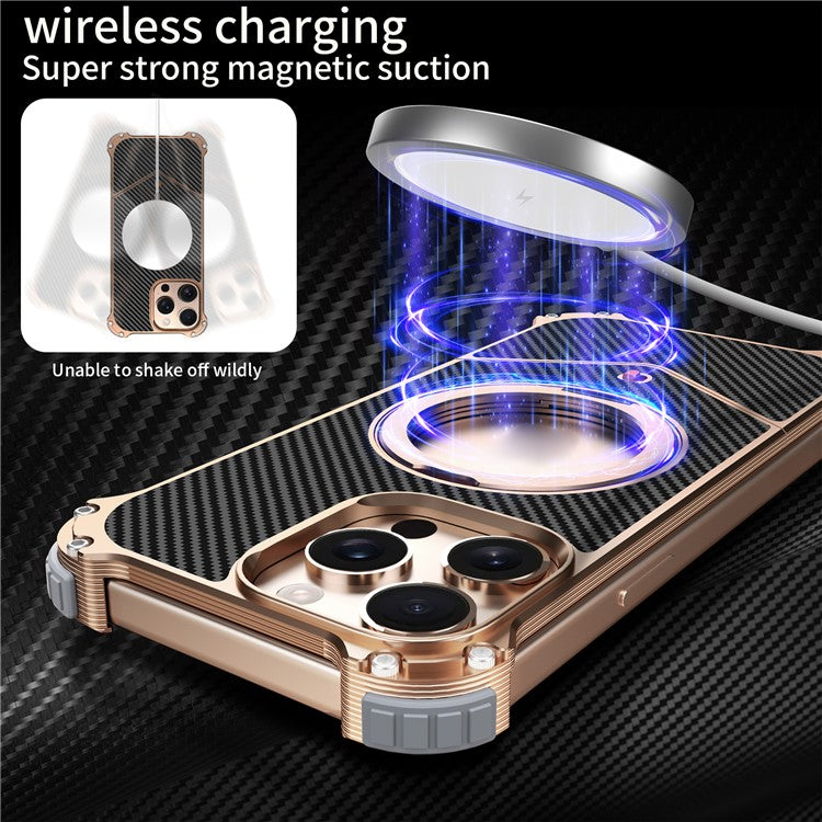 For iPhone 14 Pro Max Magnetic Case Carbon Fiber Texture PU + Metal Boardless Phone Back Cover with Kickstand - TechGearPal