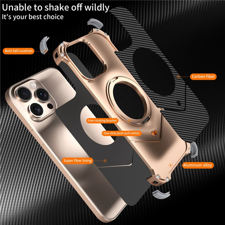 For iPhone 14 Pro Max Magnetic Case Carbon Fiber Texture PU + Metal Boardless Phone Back Cover with Kickstand - TechGearPal