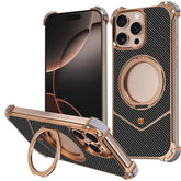 For iPhone 13 Pro Max Magnetic Case Carbon Fiber Texture PU + Metal Boardless Phone Back Cover with Kickstand - TechGearPal