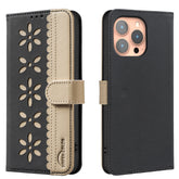 For iPhone 15 Pro Max Leather Case BINFEN COLOR BF36 Floral Pattern Phone Cover RFID Blocking Wallet Stand - TechGearPal